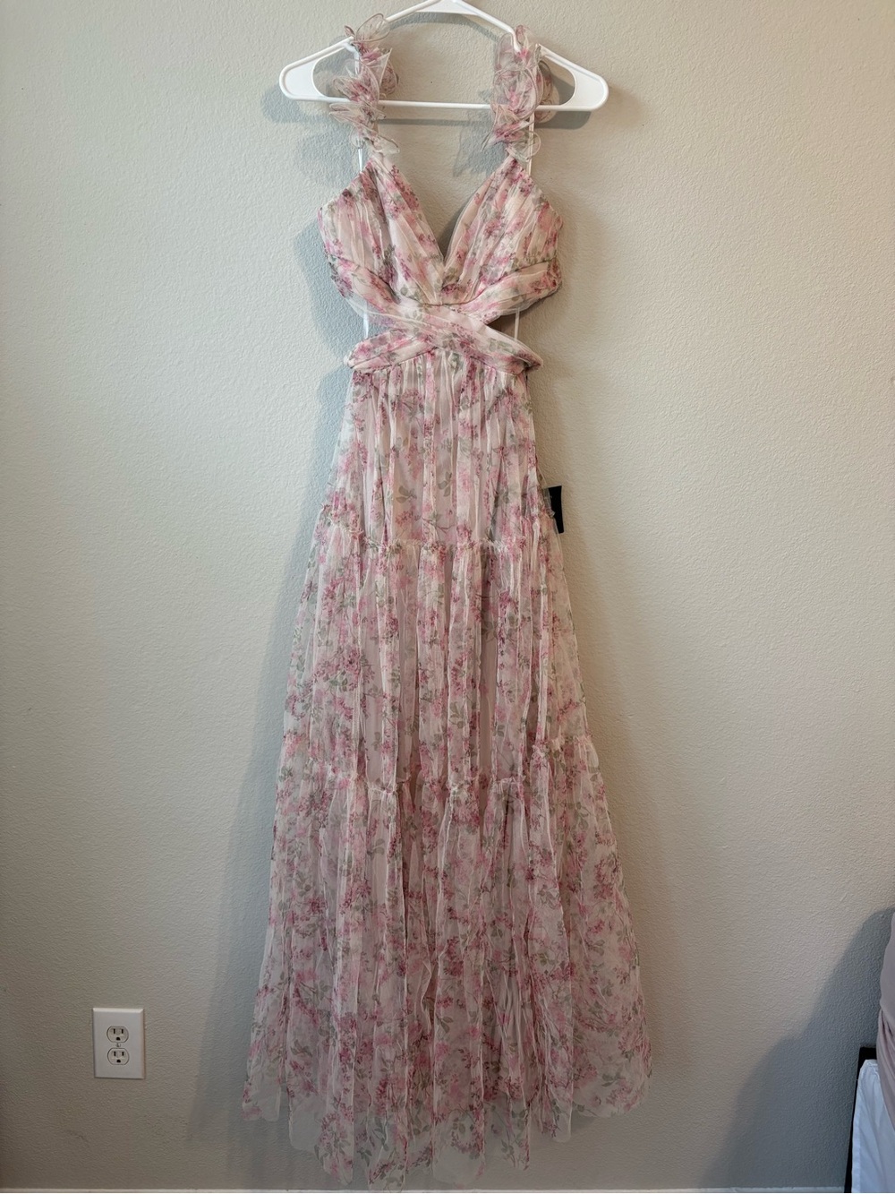 Lulu's Blush Pink Floral Twist-Cut Maxi Dress - Picture 3 of 6